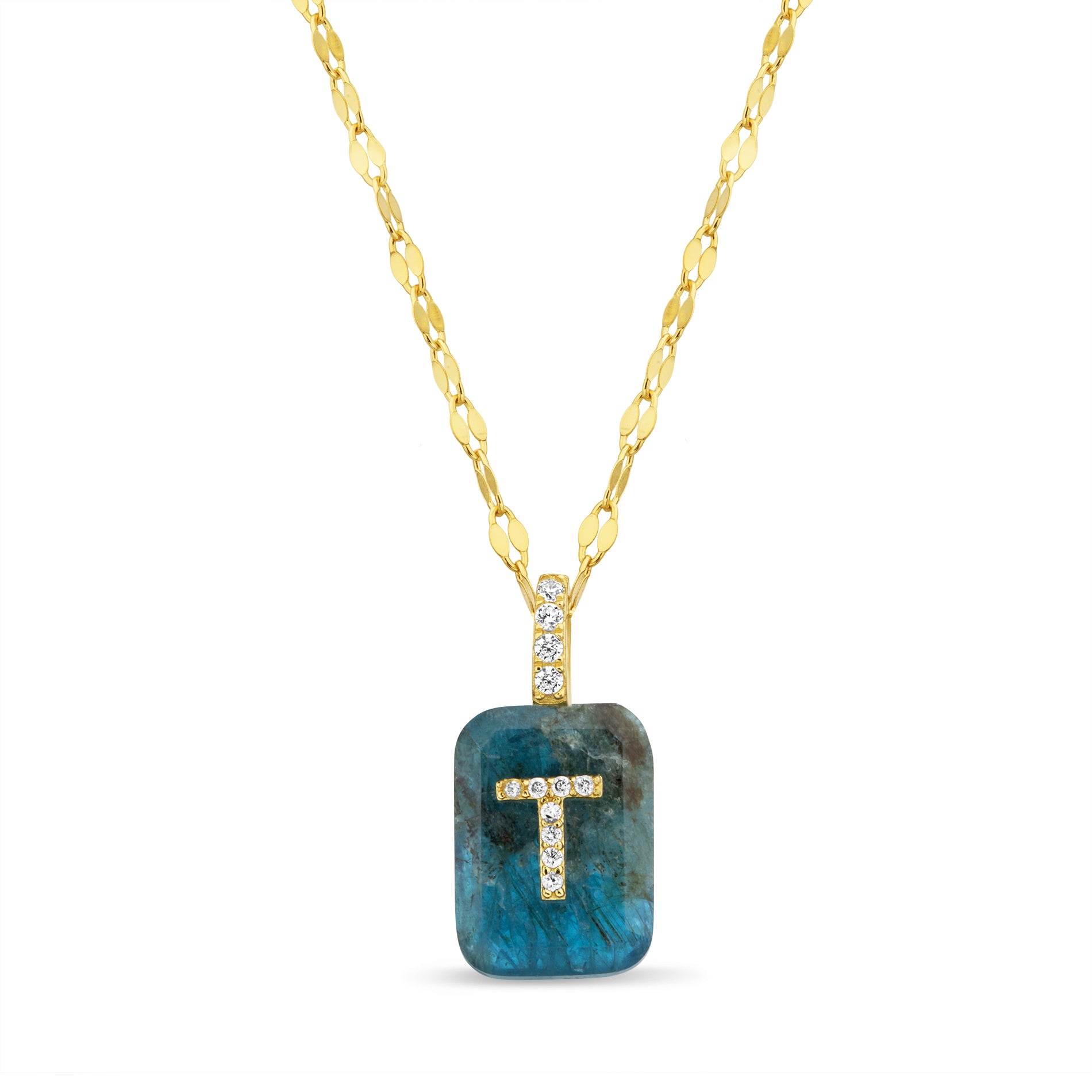 Gold and Apatite Initial Pendant